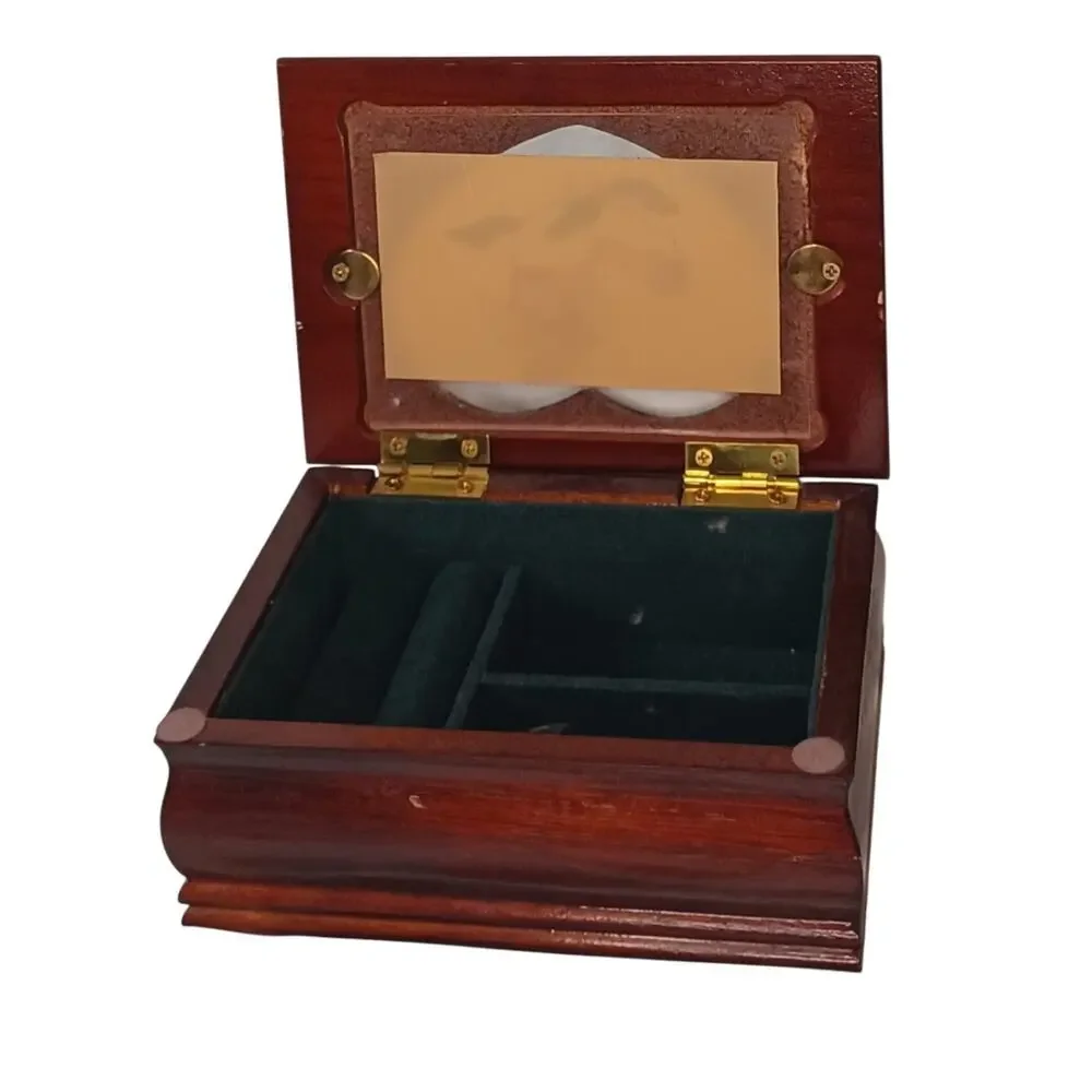 Vintage 90's Cherry Wooden Flower Heart Jewelry Box